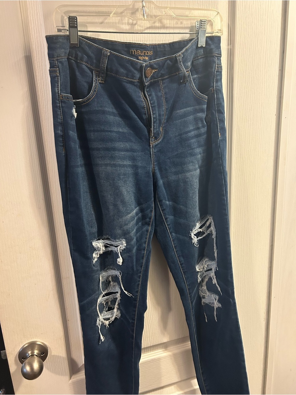 Maurices Dark Blue Distressed High-Rise Skinny Jeans